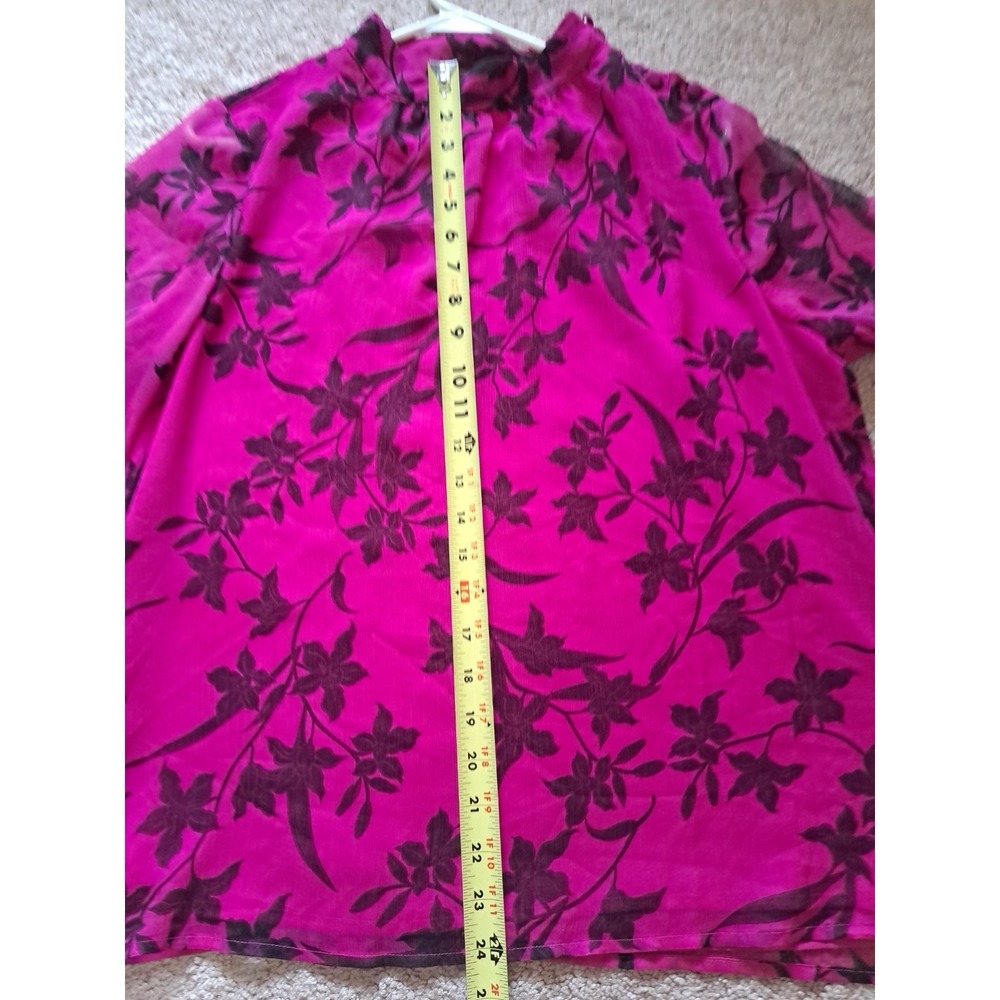 Vince Camuto Women's Bright Magenta Floral Long Sheer Sleeve Lined Blouse Top M - Picture 11 of 13